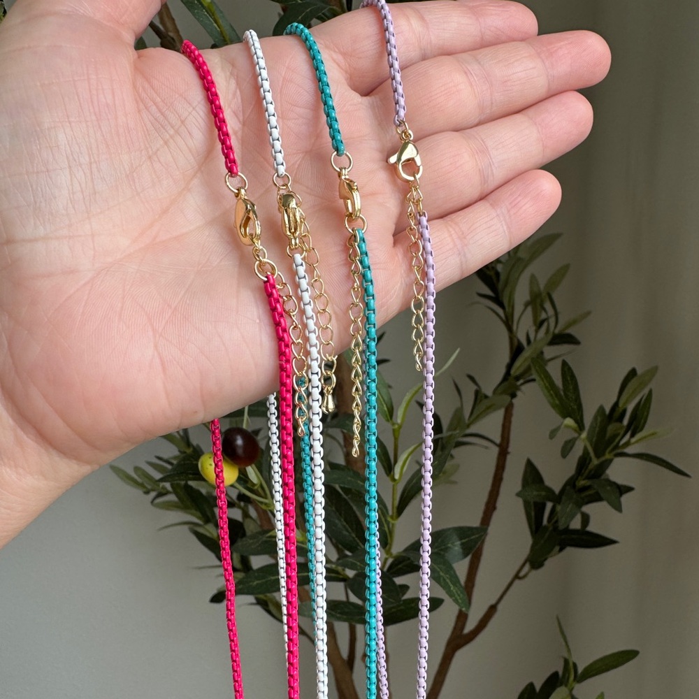 14k Plated Enameled Colorful Chain Necklaces - Picture 4 of 11